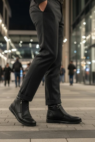 Muggo ANDY Hakiki Deri Çift Fermuarlı İçi Kürklü Erkek Kışlık Bot - 7