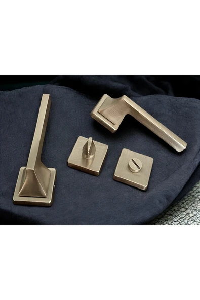 Karo Saten Kare Rozetli Wc BanyoKapı Kolu 1 Takım Şık Ve Dayanıklı - Resim 4