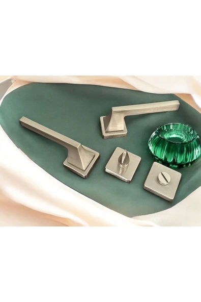 Karo Saten Kare Rozetli Wc BanyoKapı Kolu 1 Takım Şık Ve Dayanıklı - Resim 3