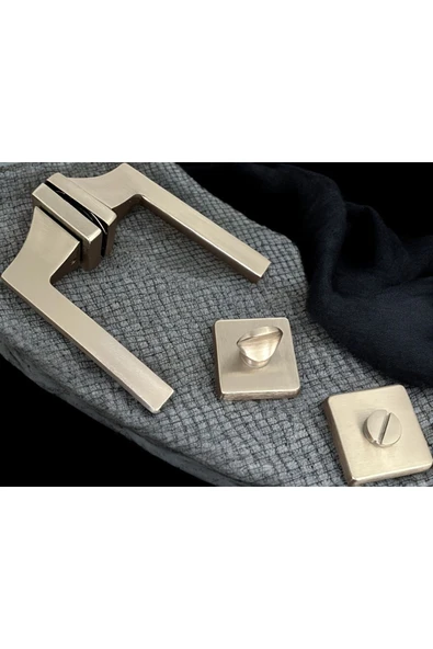 Karo Saten Kare Rozetli Wc BanyoKapı Kolu 1 Takım Şık Ve Dayanıklı - Resim 7