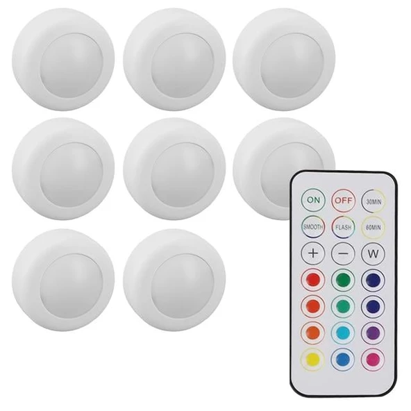 Powermaster PM-27186 Led Mobilya Merdiven Pilli Aydınlatma 3M Yapışkanlı Kumandalı RGB + 4000K (8'Li Paket) - 3