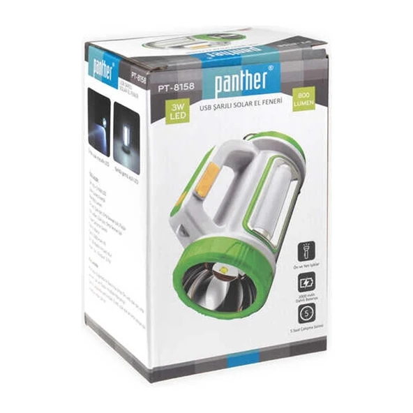 Panther PT-8158 Solar USB Şarjlı El Feneri - Resim 4