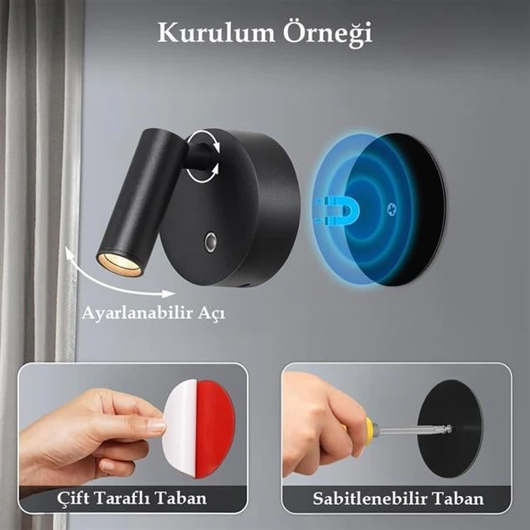Ledx AL-XYD05 Çok Fonksiyonlu Dokunmatik Şarjlı 1200Mah Duvar Aplik 3000K-4000K-6500K TYPE-C Şarj Girişli - 2