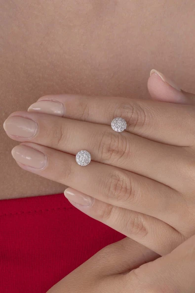 Gümüş Pazarım Yuvarlak Kesim Zirkon Taşlı 925 Ayar Gümüş Kadın Küpe