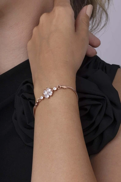 Gümüş Pazarım Dört Yapraklı Yonca 925 Ayar Gümüş Kadın Bileklik - Resim 2