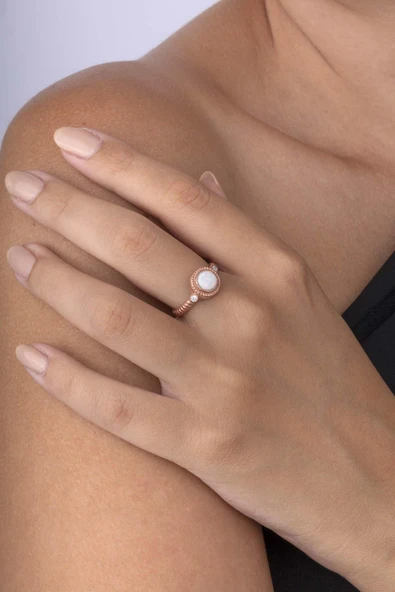 Gümüş Pazarım Beyaz Opal Taşlı Ayarlamalı 925 Ayar Gümüş Kadın Yüzük - 2