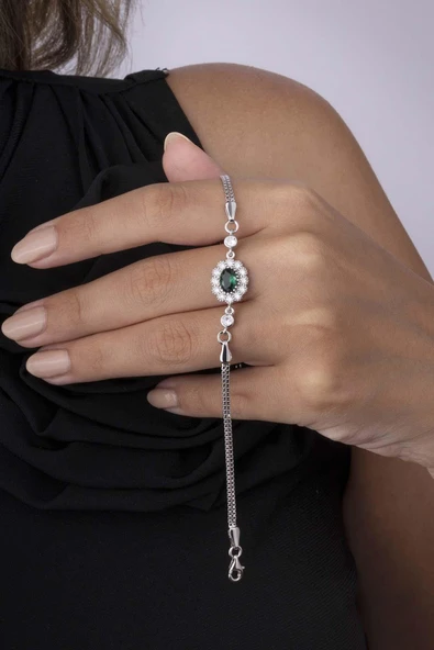 Gümüş Pazarım Elmas Montür Zümrüt Kadın Gümüş Bileklik - 3