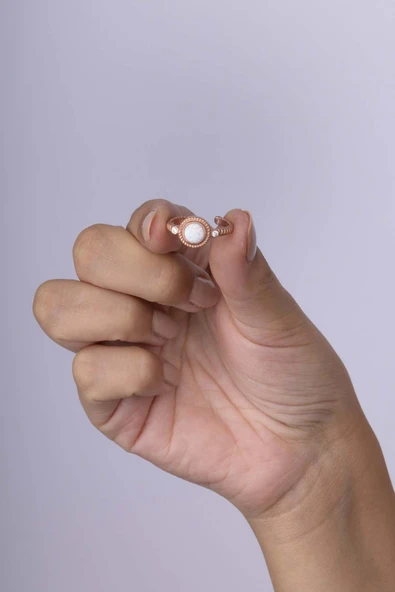 Gümüş Pazarım Beyaz Opal Taşlı Ayarlamalı 925 Ayar Gümüş Kadın Yüzük - 3