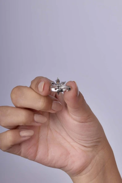 Gümüş Pazarım Damla Taşlı Ayarlamalı 925 Ayar Gümüş Kadın Yüzük - 3