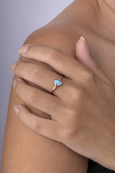 Gümüş Pazarım Mavi Opal Taşlı Ayarlamalı  925 Ayar Gümüş Kadın Yüzük