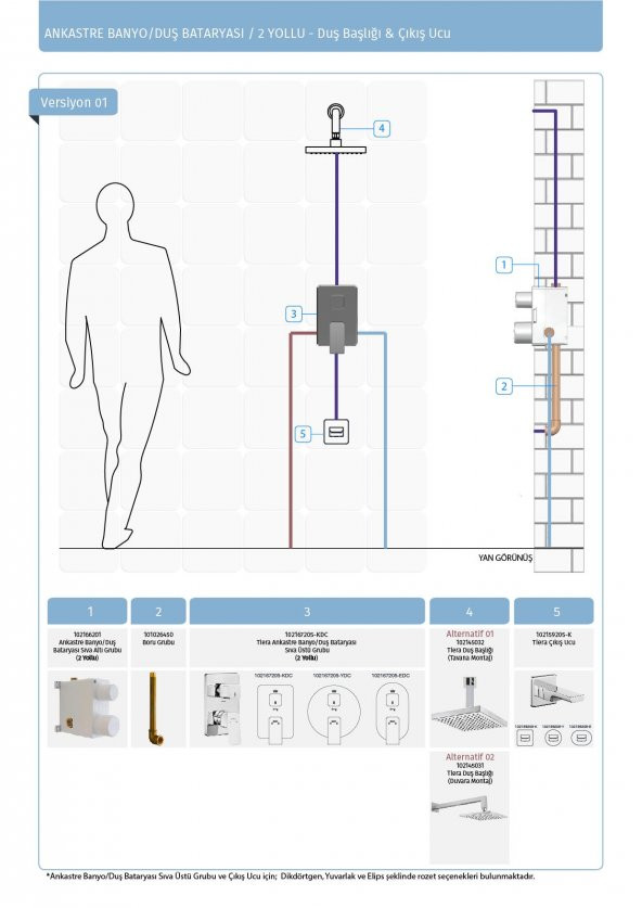Eca Icon Ankastre Duş Banyo Bataryası Sıva Üstü 2 Yollu 102167201H-KDE - 3