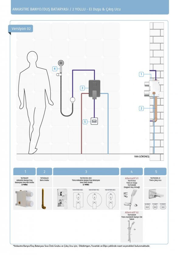 Eca Icon Ankastre Duş Banyo Bataryası Sıva Üstü 2 Yollu 102167201H-KDE - 4