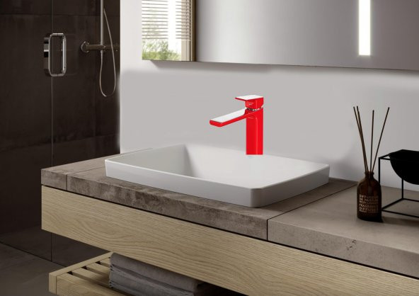 Eca Tiera Yüksek Tip Lavabo Bataryası- Krom Kırmızı 103388002 - Resim 3