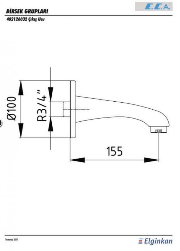 Eca Ankastre Banyo Bataryası Çıkış Ucu ( Gaga ) 3/4 402126032 - 2