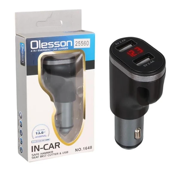 Olesson 1648 12-24V Çift USB Girişli 5V-2.4A Dijital Voltaj Ekranlı Araç Çakmaklık Şarj Aleti ürün görseli