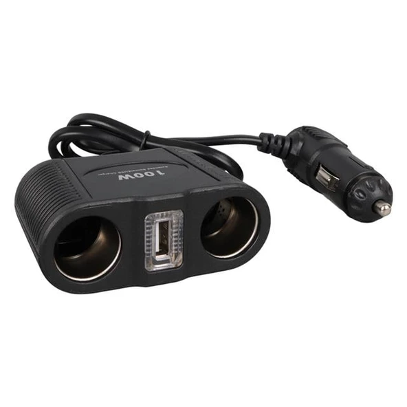 Olesson 1645 12-24V Tek USB Girişli 100W 70cm Kablolu 2'li Araç Çakmak Çoklayıcı - Resim 2