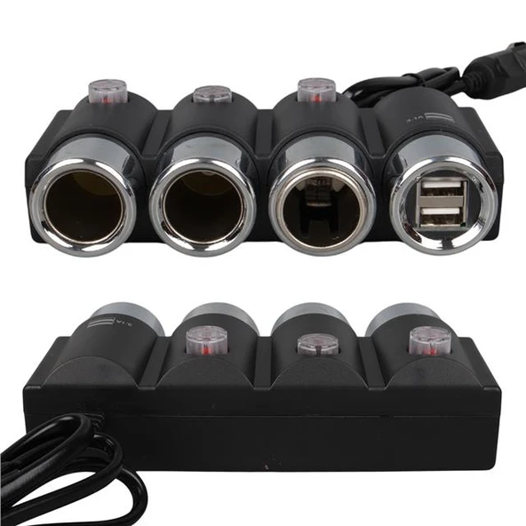 Olesson 1508 12-24V Çift USB Girişli 120W 80cm Kablolu 3'lü Araç Çakmak Çoklayıcı - 4