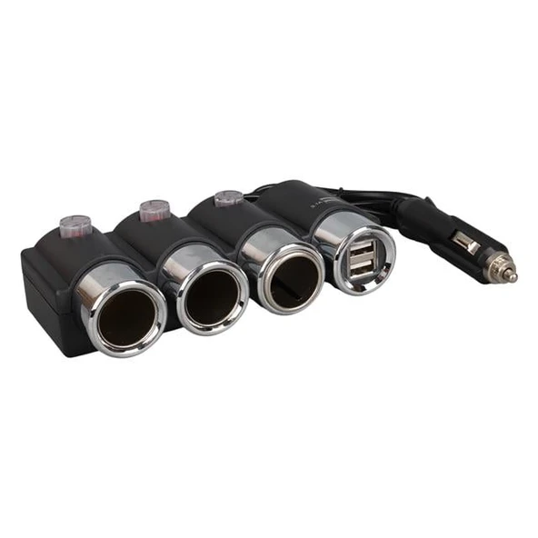 Olesson 1508 12-24V Çift USB Girişli 120W 80cm Kablolu 3'lü Araç Çakmak Çoklayıcı - 2
