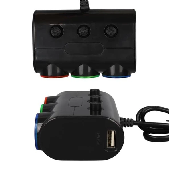 Olesson 1523 12-24V Çift USB Girişli 120W 80cm Kablolu 3'LÜ Araç Çakmak Çoklayıcı ürün görseli