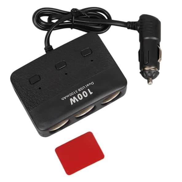 Olesson 1636 12-24V Çift USB Girişli 100W 70 CM Kablolu 3'LÜ Araç Çakmak Çoklayıcı - Resim 4