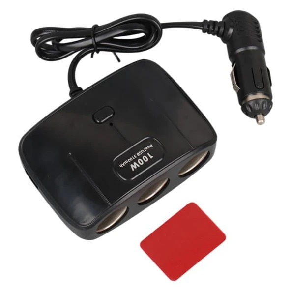 Olesson 1635 12-24V Çift USB Girişli 100W 70 CM Kablolu 3'LÜ Araç Çakmak Çoklayıcı 100x66x40mm - 5