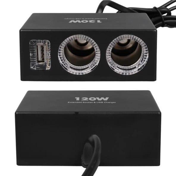 Olesson 1522 12-24V Tek USB Girişli 120W 80cm Kablolu 2'li Araç Çakmak Çoklayıcı - Resim 4