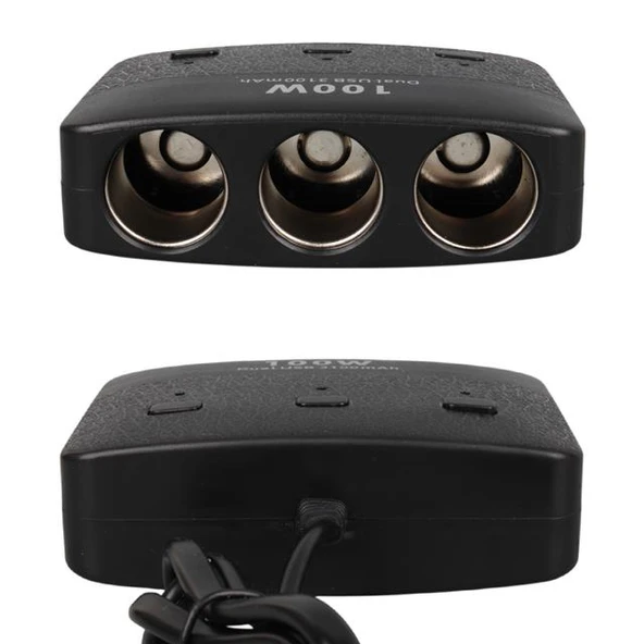 Olesson 1636 12-24V Çift USB Girişli 100W 70 CM Kablolu 3'LÜ Araç Çakmak Çoklayıcı - Resim 5