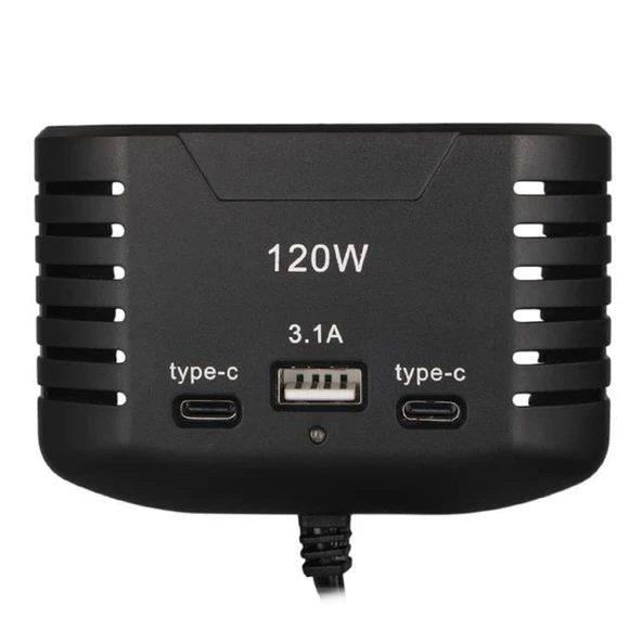 Olesson 2012 12-24V Çift TYPE-C - Tek USB Girişli 120W 80cm Kablolu 3'LÜ Araç Çakmak Çoklayıcı - Resim 3