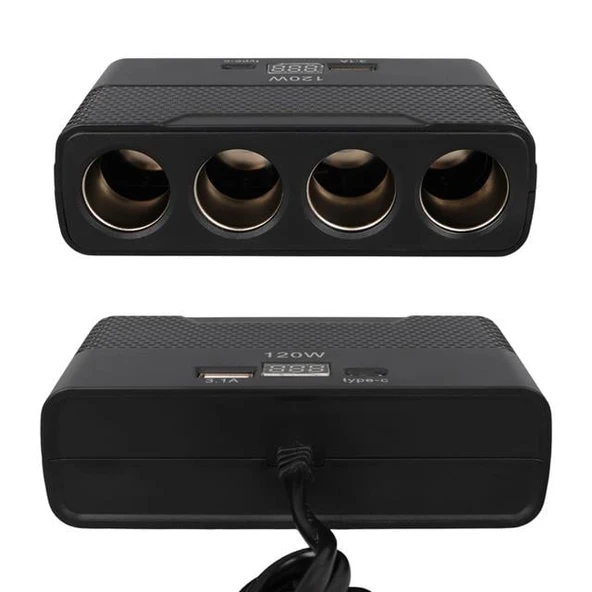 Olesson 2014 12-24V Type-C + USB-A Girişli 120W 80cm Kablolu 4'lü Araç Çakmak Çoklayıcı - Resim 4