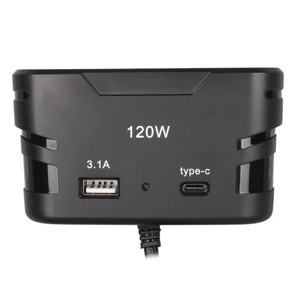 Olesson 2013 12-24V TYPE-C + USB Girişli 120W 80 CM Kablolu 3'lü Araç Çakmak Çoklayıcı - Resim 3