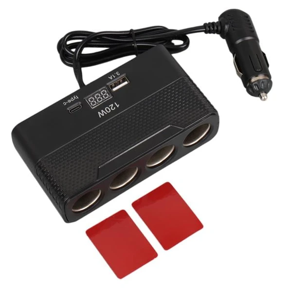 Olesson 2014 12-24V Type-C + USB-A Girişli 120W 80cm Kablolu 4'lü Araç Çakmak Çoklayıcı - Resim 5