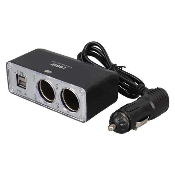 Olesson 1647 12-24V Çift USB Girişli 100W 70cm Kablolu 2'li Araç Çakmak Çoklayıcı - Resim 3