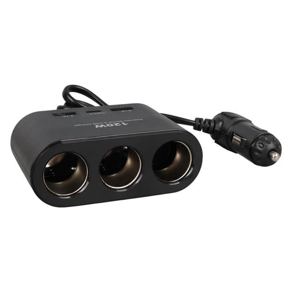 Olesson 1653 12-24V Çift USB + TYPE-C Girişli 100W 70cm Kablolu 3'lü Araç Çakmak Çoklayıcı - Resim 2