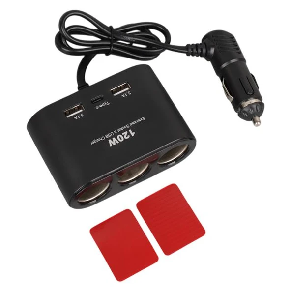 Olesson 1653 12-24V Çift USB + TYPE-C Girişli 100W 70cm Kablolu 3'lü Araç Çakmak Çoklayıcı - Resim 5