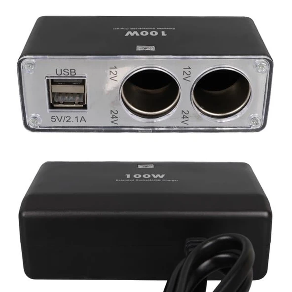 Olesson 1647 12-24V Çift USB Girişli 100W 70cm Kablolu 2'li Araç Çakmak Çoklayıcı - Resim 4