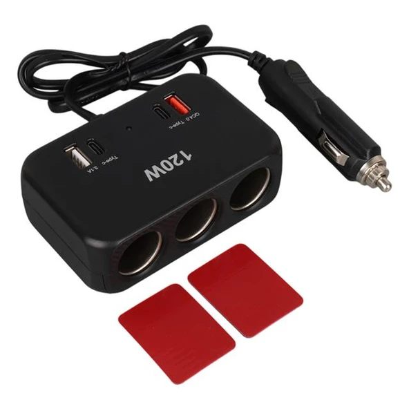 Olesson 1656 12-24V Çift USB + Çift TYPE-C 120W 80cm Kablolu 3'lü Araç Çakmak Çoklayıcı - 5