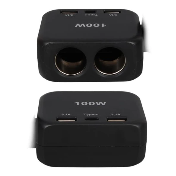 Olesson 1655 12-24V TYPE-C + Çift USB-A Girişli 100W 2'li Araç Çakmak Çoklayıcı - Resim 4