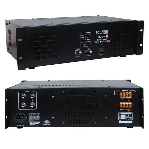 Magicvoice MV-2400 2x400 Watt 4-8 Ohm -100 V 19 Rack Hat Trafolu Power Anfi - Resim 2