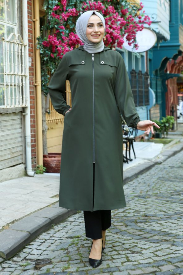 Kuş Gözü Detaylı Kap - Haki