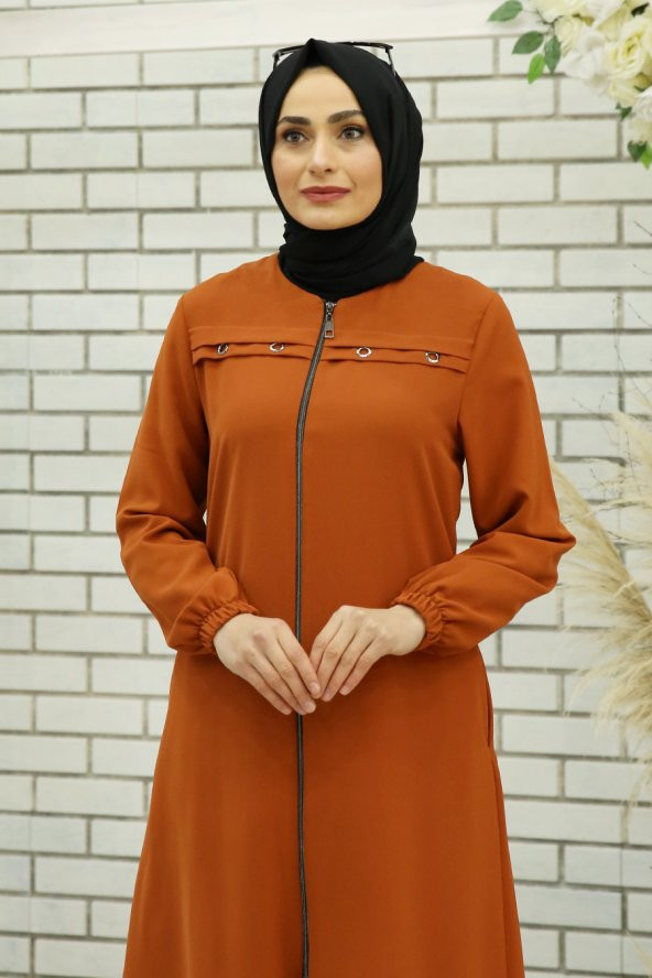 Kuş Gözü Detaylı Tesettür Kap - Kiremit - 2