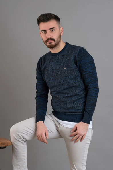 DORSS SLİMFİT DESENLİ SIFIR YAKA ERKEK TRİKO KAZAK - 9