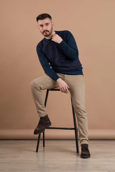 DORSS SLİMFİT DESENLİ SIFIR YAKA ERKEK TRİKO KAZAK - 2