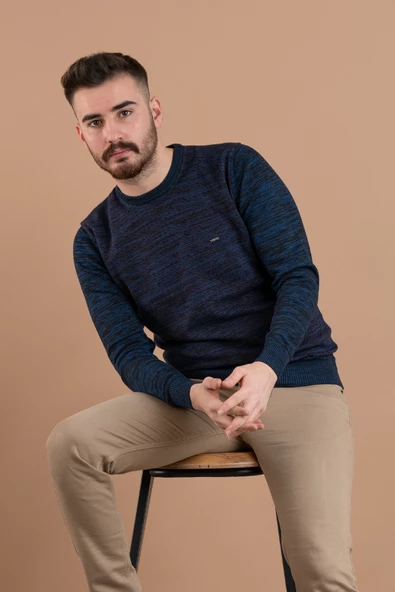 DORSS SLİMFİT DESENLİ SIFIR YAKA ERKEK TRİKO KAZAK - 3