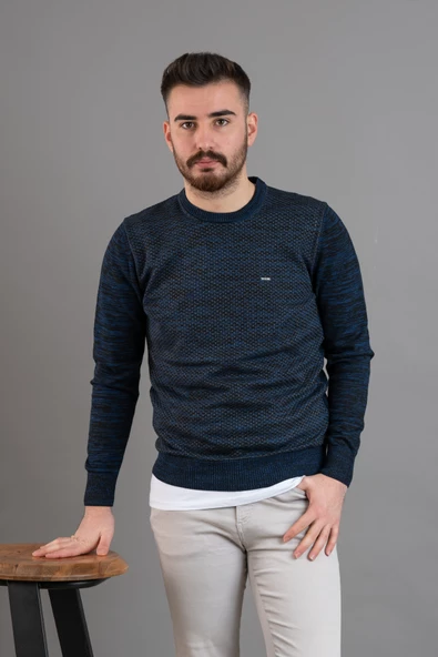 DORSS SLİMFİT DESENLİ SIFIR YAKA ERKEK TRİKO KAZAK - 8