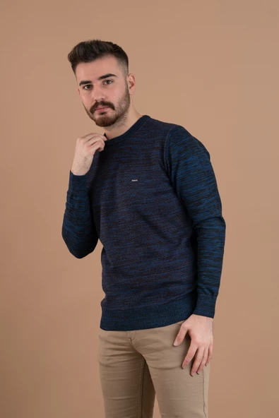 DORSS SLİMFİT DESENLİ SIFIR YAKA ERKEK TRİKO KAZAK - 4