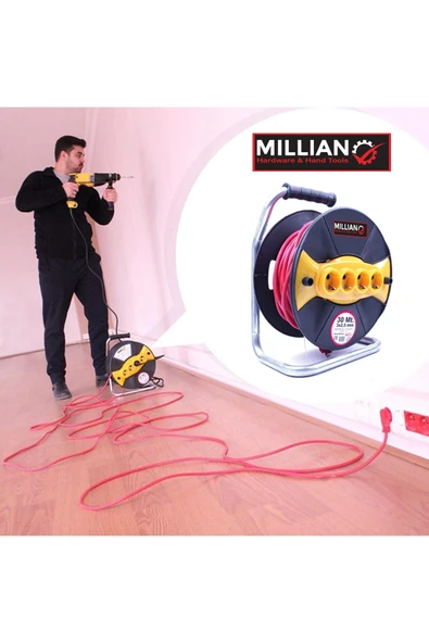 Millian 3 X 2,5 30 m Sertifikalı Makaralı Seyyar Uzatma Kablosu 4 Prizli ( Dörtlü ) - 4