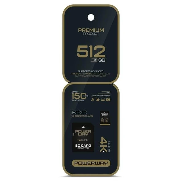 Powerway Premium 512 GB 150MB/S Ultra Hızlı 4K Destekli SDXC Hafıza Kartı ürün görseli 1