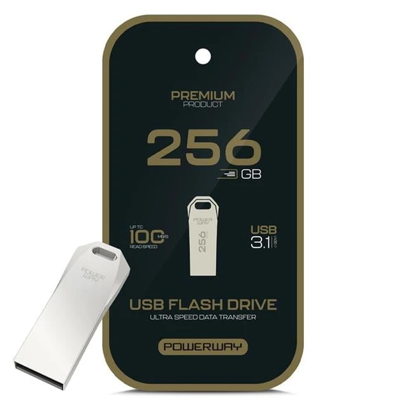 Powerway Premium 256 GB 100MB/S Ultra Hızlı USB 3.1 Metal Silver Flash Bellek ürün görseli