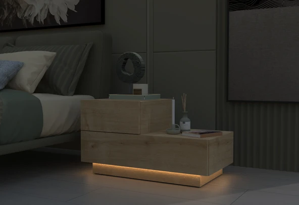 Kayra KMD002 LED Işıklı Komodin – 2 Çekmeceli Modern Tasarım - Resim 3