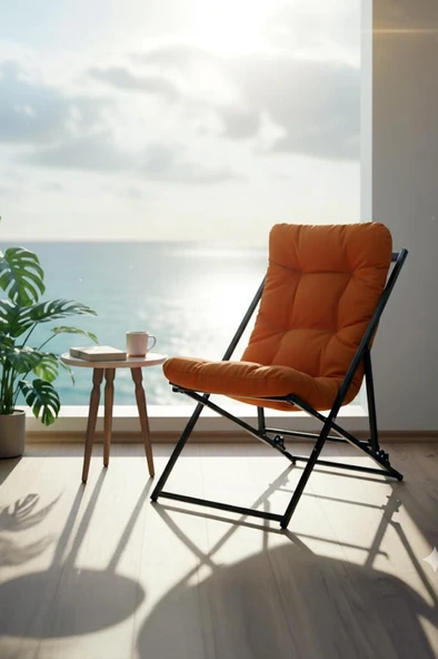 Napper Katlanabilir Turuncu Şezlong - Su Geçirmez Kumaş, Metal İskelet, Balkon ve Bahçe Sandalyesi - 3